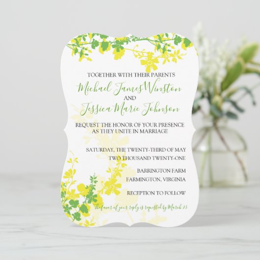 Lemon Limoen Vines huwelijksuitnodiging Kaart (Staand voorkant)