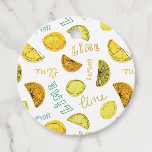 Lemon & Limoen Zesty Fruit Pattern Bedankjes Labels (Voorkant)