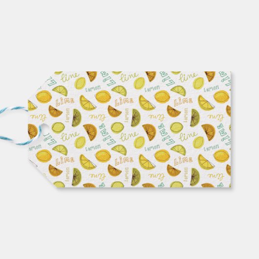 Lemon & Limoen Zesty Fruit Pattern Cadeaulabel (Achterkant Horizontaal)