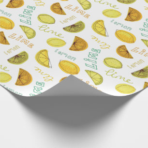 Lemon & Limoen Zesty Fruit Pattern Cadeaupapier