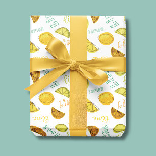 Lemon & Limoen Zesty Fruit Pattern Cadeaupapier