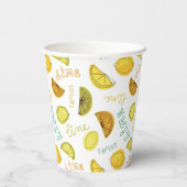 Lemon & Limoen Zesty Fruit Pattern Papieren Bekers (Achterkant)