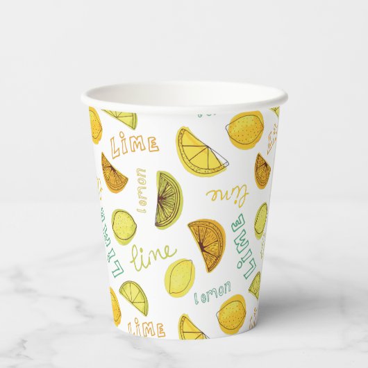 Lemon & Limoen Zesty Fruit Pattern Papieren Bekers (Achterkant)