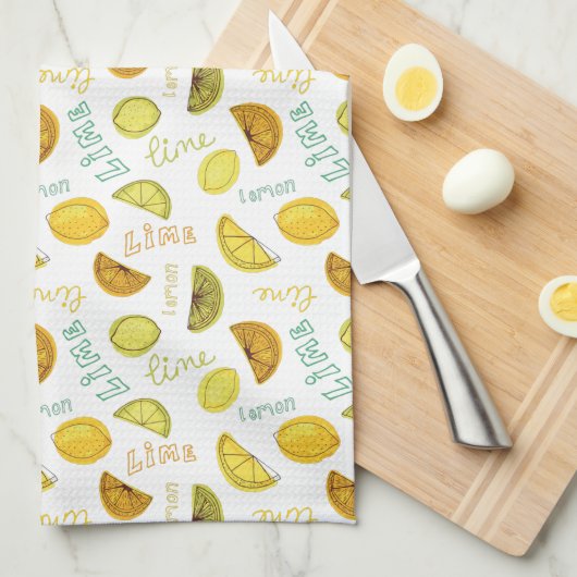 Lemon & Limoen Zesty Fruit Pattern Theedoek (Quarter Fold)