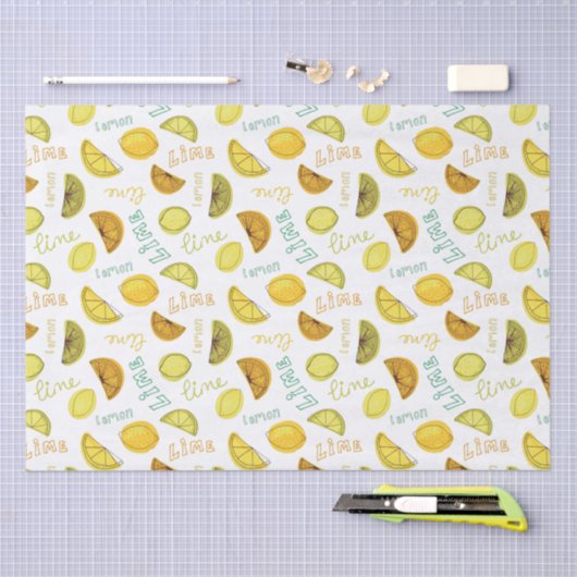 Lemon & Limoen Zesty Fruit Pattern Tissuepapier (Craft)