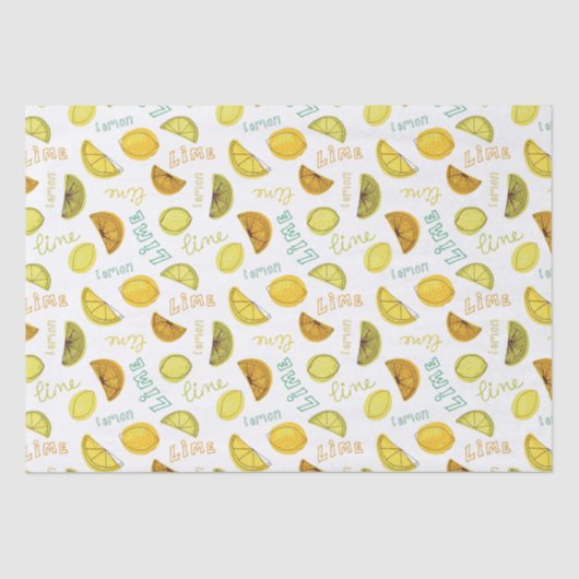 Lemon & Limoen Zesty Fruit Pattern Tissuepapier (Voorkant)