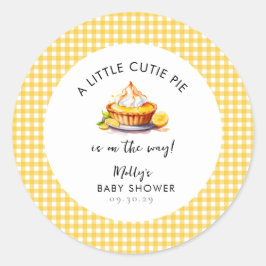 Lemon Little Cutie Pie Gingham Baby shower Ronde Sticker