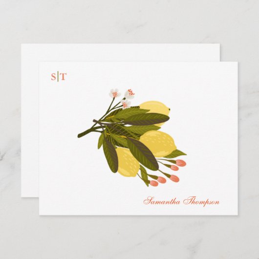Lemon Love Monogram Name Hand Painted Blossom Notitiekaartje (Voorkant / Achterkant)