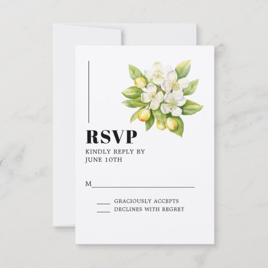 Lemon & Magnolia Bloemen Citrus Huwelijk RSVP Kaartje (Voorkant)