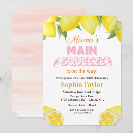Lemon Main Squeeze Baby shower Invitation Kaart (Voorkant / Achterkant)