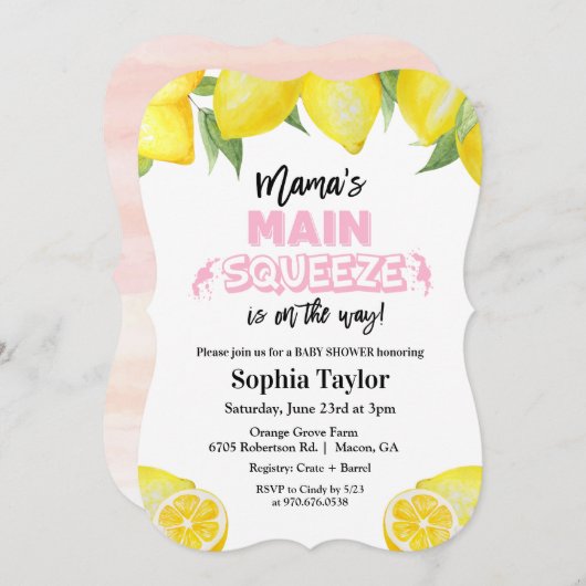 Lemon Main Squeeze Baby shower Invitation Kaart (Voorkant / Achterkant)