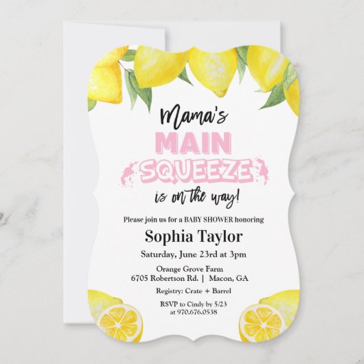 Lemon Main Squeeze Baby shower Invitation Kaart (Voorkant)