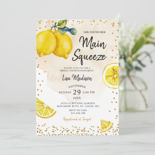 Lemon main squeeze Bridal doucheuitnodiging Kaart (Staand voorkant)