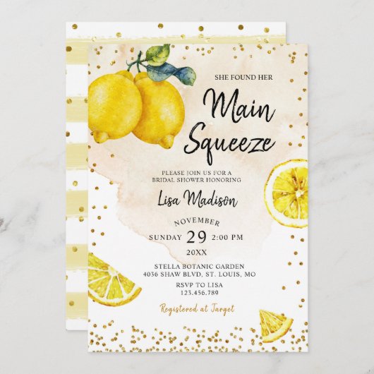 Lemon main squeeze Bridal doucheuitnodiging Kaart (Voorkant / Achterkant)