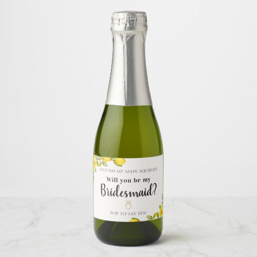 Lemon Main Squeeze Bridal Party Voorstel Sparkling Wijnetiket (Voorkant)