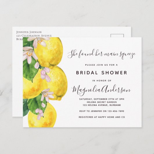 Lemon Main Squeeze Bridal Shower Briefkaart (Voorkant / Achterkant)