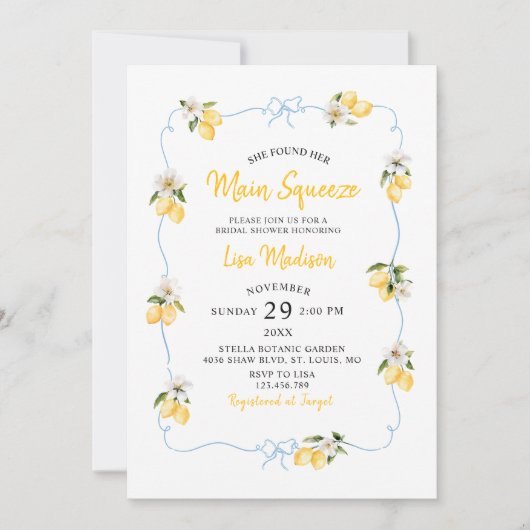 Lemon main squeeze Bridal shower invitation Kaart (Voorkant)