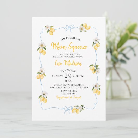 Lemon main squeeze Bridal shower invitation Kaart (Staand voorkant)