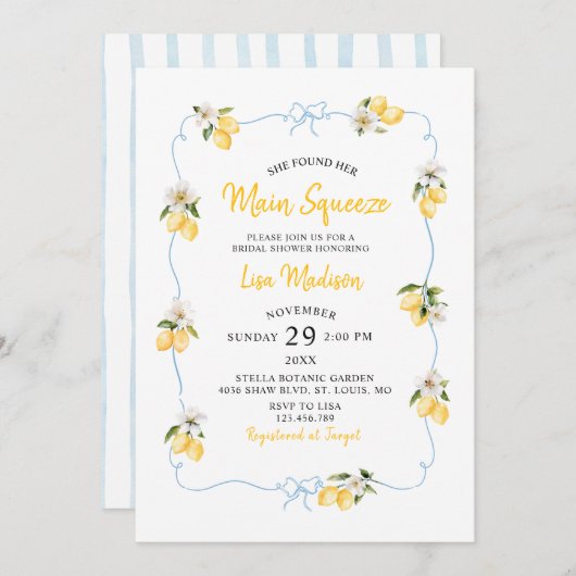 Lemon main squeeze Bridal shower invitation Kaart (Voorkant / Achterkant)