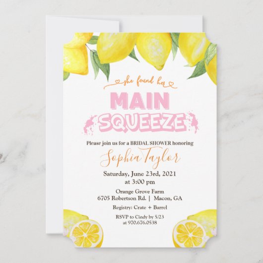 Lemon Main Squeeze Bridal Shower Kaart (Voorkant)