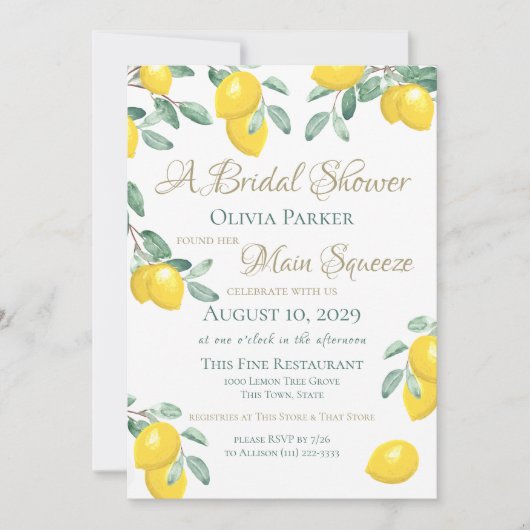 Lemon Main Squeeze Bridal Shower Kaart (Voorkant)