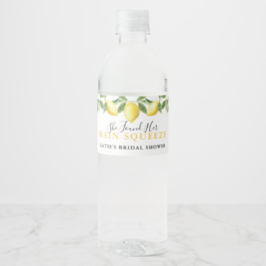 Lemon Main Squeeze Bridal Shower Wedding Favor Waterfles Etiket (Voorkant)
