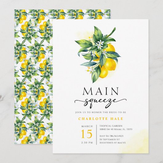 Lemon Main Squeeze Modern Vrijgezellenfeest Kaart (Voorkant / Achterkant)