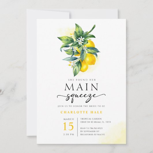 Lemon Main Squeeze Vrijgezellenfeest Kaart (Voorkant)