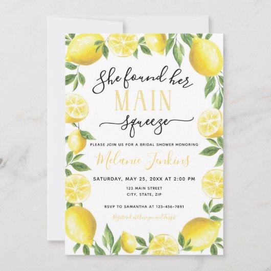 Lemon Main Squeeze Vrijgezellenfeest Weddenschap b Kaart (Voorkant)
