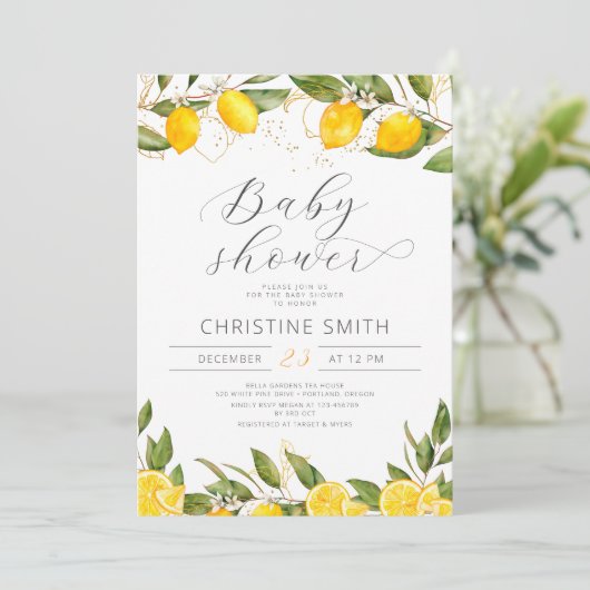 Lemon Mama's Baby shower Uitnodiging op het Main S (Staand voorkant)