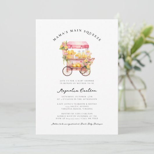 Lemon Mama's Baby shower Uitnodiging op het Main S (Staand voorkant)