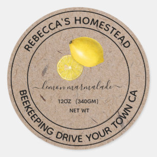 Lemon Marmalade Kraft Paper Canning Jar Labels