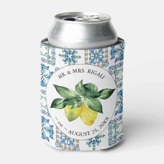 Lemon Mediterra Patroon Custom Wedding Koelboxxen Blikjeskoeler (Blikje Voorkant)