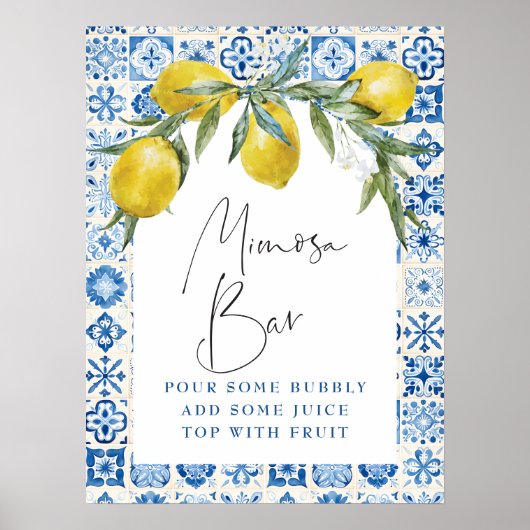 Lemon Mediterraan Blauw Tegel Mimosa Bar Poster (Voorkant)