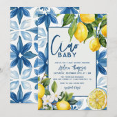 Lemon Mediterraan Blauwe Tegel Baby shower Kaart (Voorkant / Achterkant)