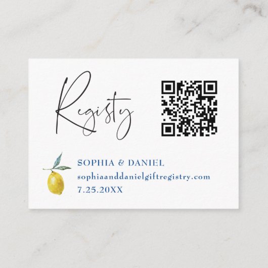 Lemon Mediterraan Blauwe Tegel Bruids Registratie  Informatiekaartje (Achterkant)