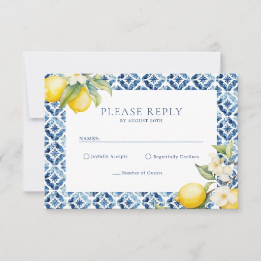 Lemon Mediterraan Zomer Huwelijk RSVP Briefkaart (Voorkant)