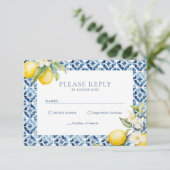 Lemon Mediterraan Zomer Huwelijk RSVP Briefkaart (Staand voorkant)