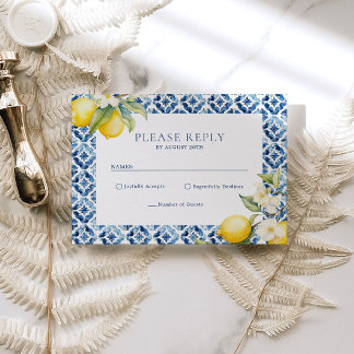 Lemon Mediterraan Zomer Huwelijk RSVP Briefkaart