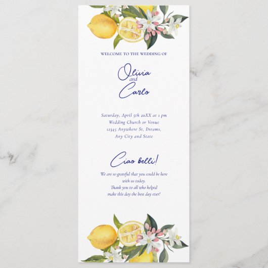 Lemon Mediterrane Ceremonie Huwelijk Programmakaart (Voorkant)