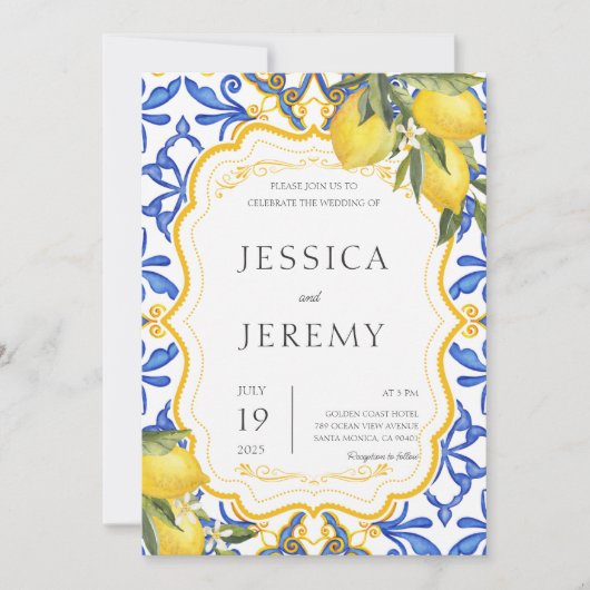 Lemon Mediterrane Zomer Majolica Tegels Huwelijk Kaart (Voorkant)