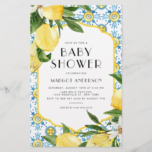 Lemon Mediterranean Baby shower Invitation (Voorkant)