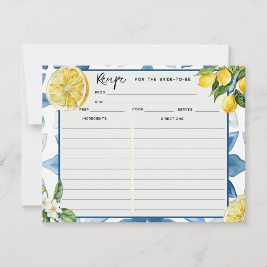 Lemon Mediterranean Blue Tile | Recipe Cards  Kaart (Voorkant)
