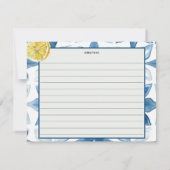 Lemon Mediterranean Blue Tile | Recipe Cards  Kaart (Achterkant)