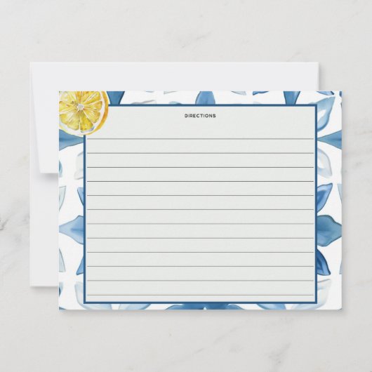 Lemon Mediterranean Blue Tile | Recipe Cards  Kaart (Achterkant)