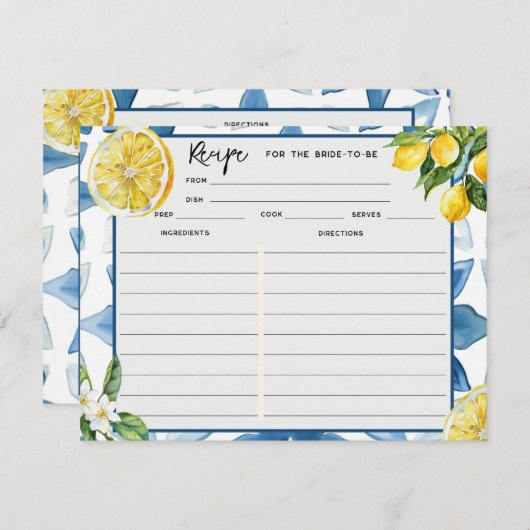 Lemon Mediterranean Blue Tile | Recipe Cards Kaart (Voorkant / Achterkant)