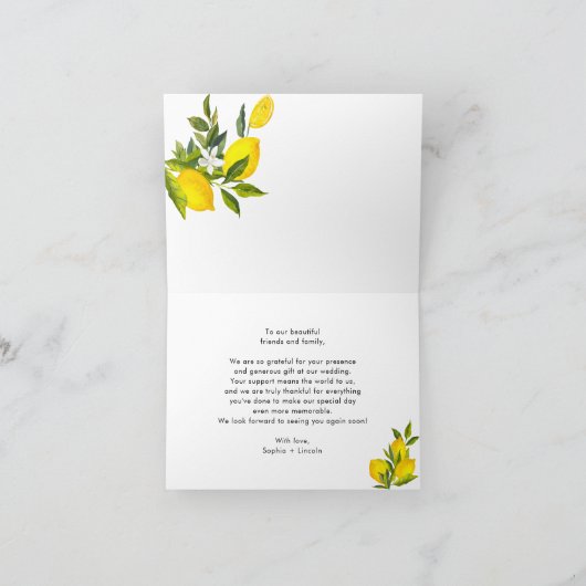 Lemon Mediterranean Boho Wedding Dank je wel kaart (Binnen)