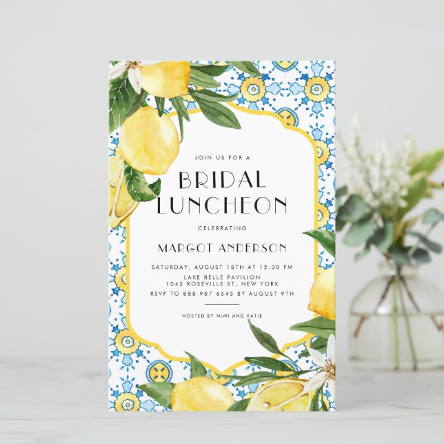 Lemon Mediterranean Bridal Luncheon Invitation (Staand voorkant)
