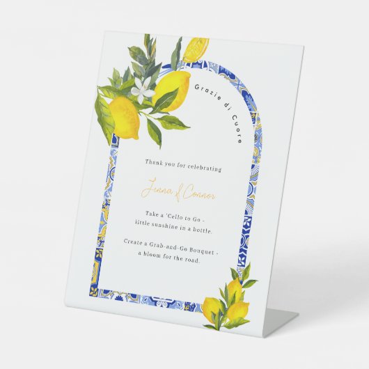 Lemon Mediterranean Bridal Shower Farewell Sign Reclamebord Met Voetstuk (Voorkant)