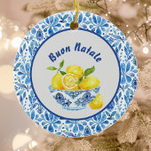 Lemon Mediterranean Buon Natale Azulejo Blue Toile Keramisch Ornament